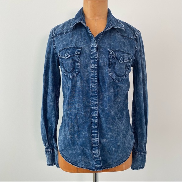 True Religion denim button front long sleeve shirt - Picture 1 of 11